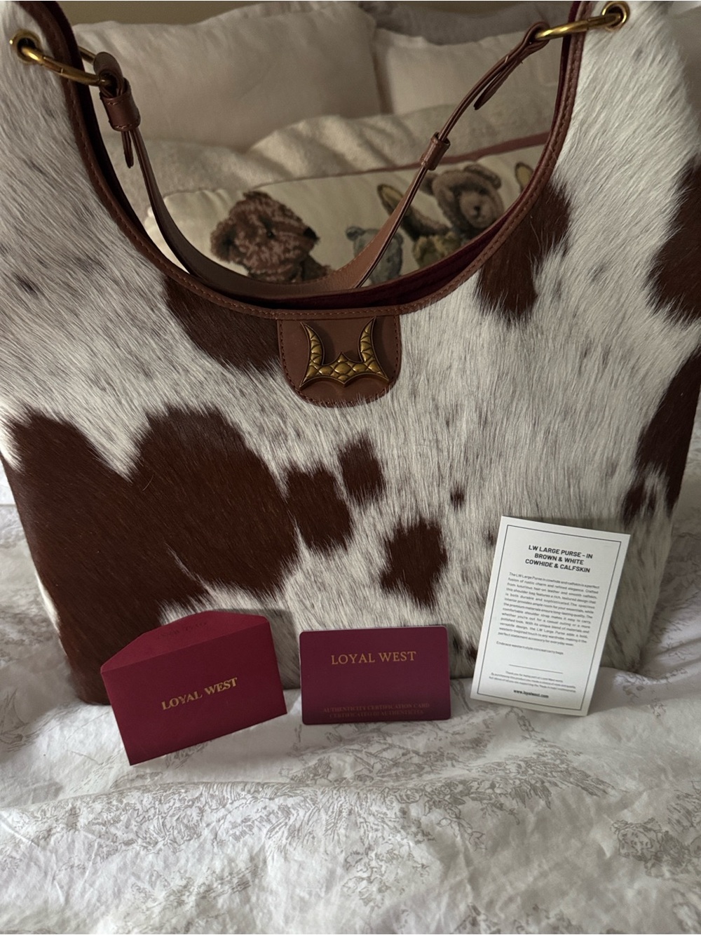 Cowhide Shoulder Bag in Brown and White - Chic Women’s Hobo